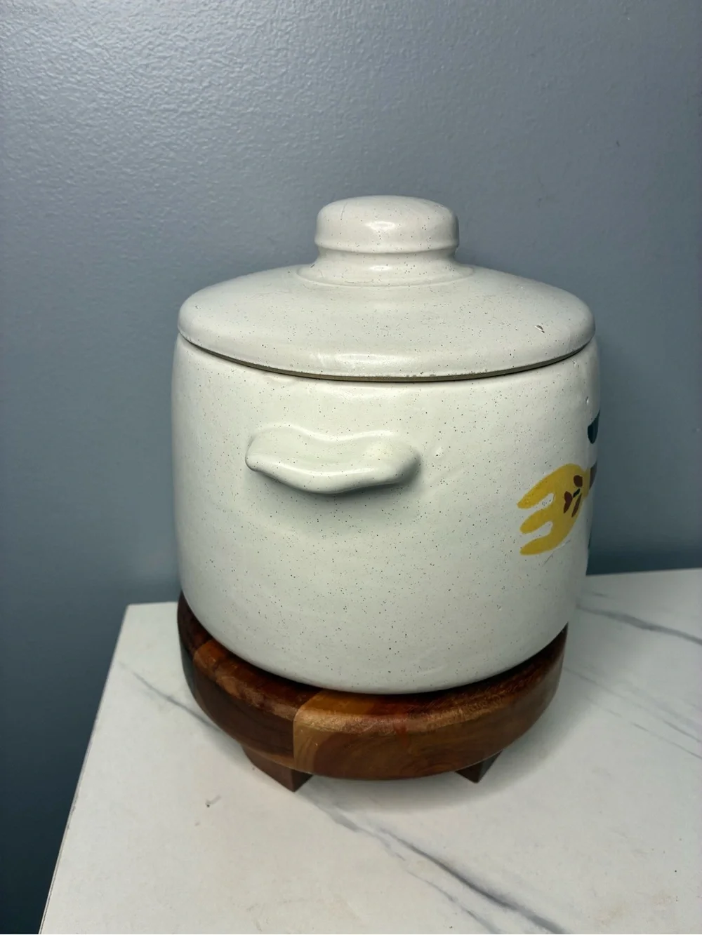 West Bend Stoneware Canister with Campfire & Utensil Design